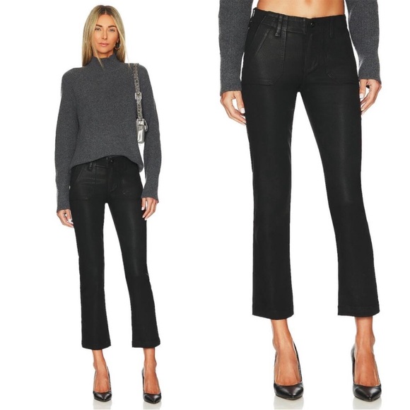 PAIGE Pants - Paige Mayslie Straight Ankle Pant in Black Fog Luxe Coating Coated Denim 30